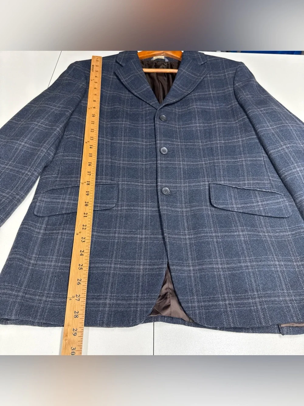 VTG Banana Republic Wool Blazer Mens 42S‎ Blue Plaid Jacket Sport Coat 3 Button